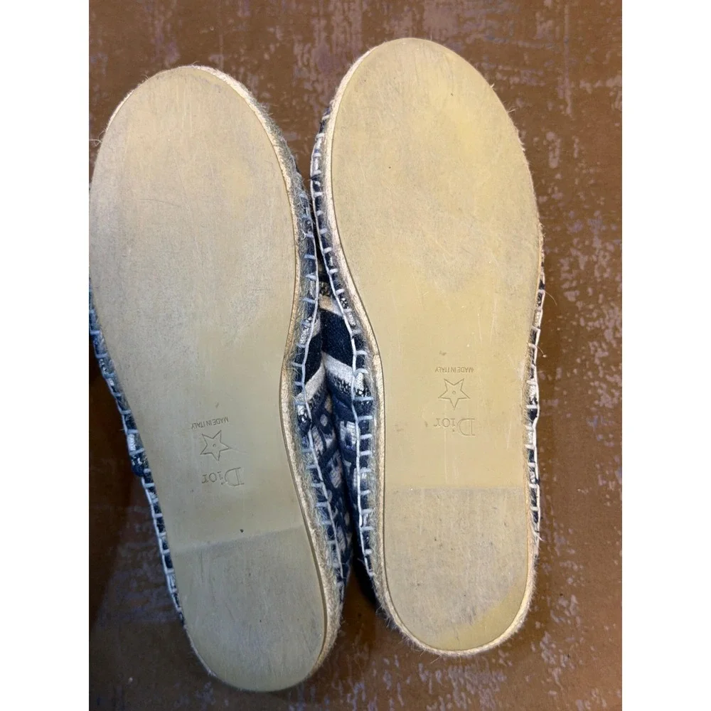 Christian Dior Granville Espadrilles Navy Blue Oblique Monogram Flats CL 1119 38